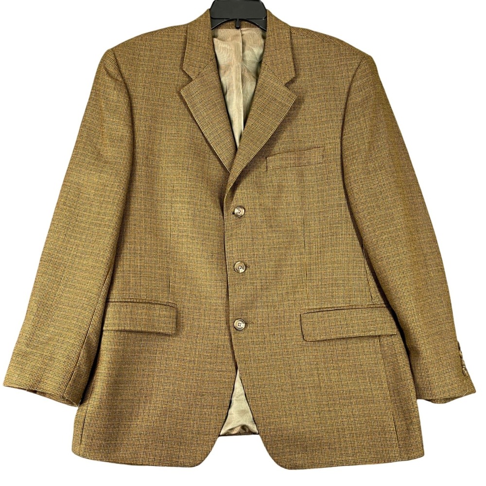 Ralph Lauren Pure New Lambs Wool Blazer Sport Coat Tan Check 42R Men Academia‎